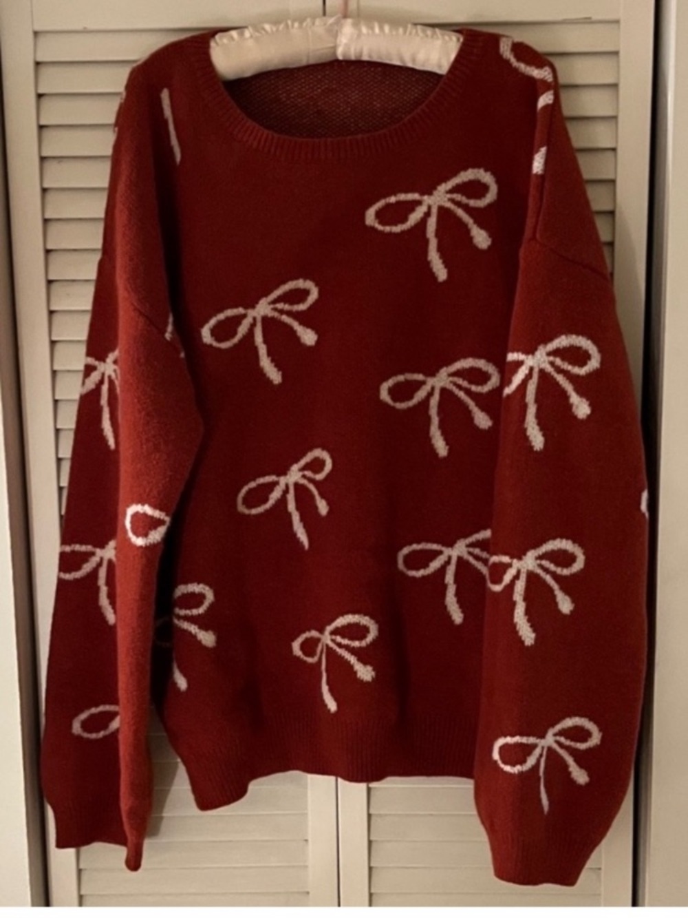 Coquette Oversized Chunky Knit Sweater in Rust Orange Bow Print XXL